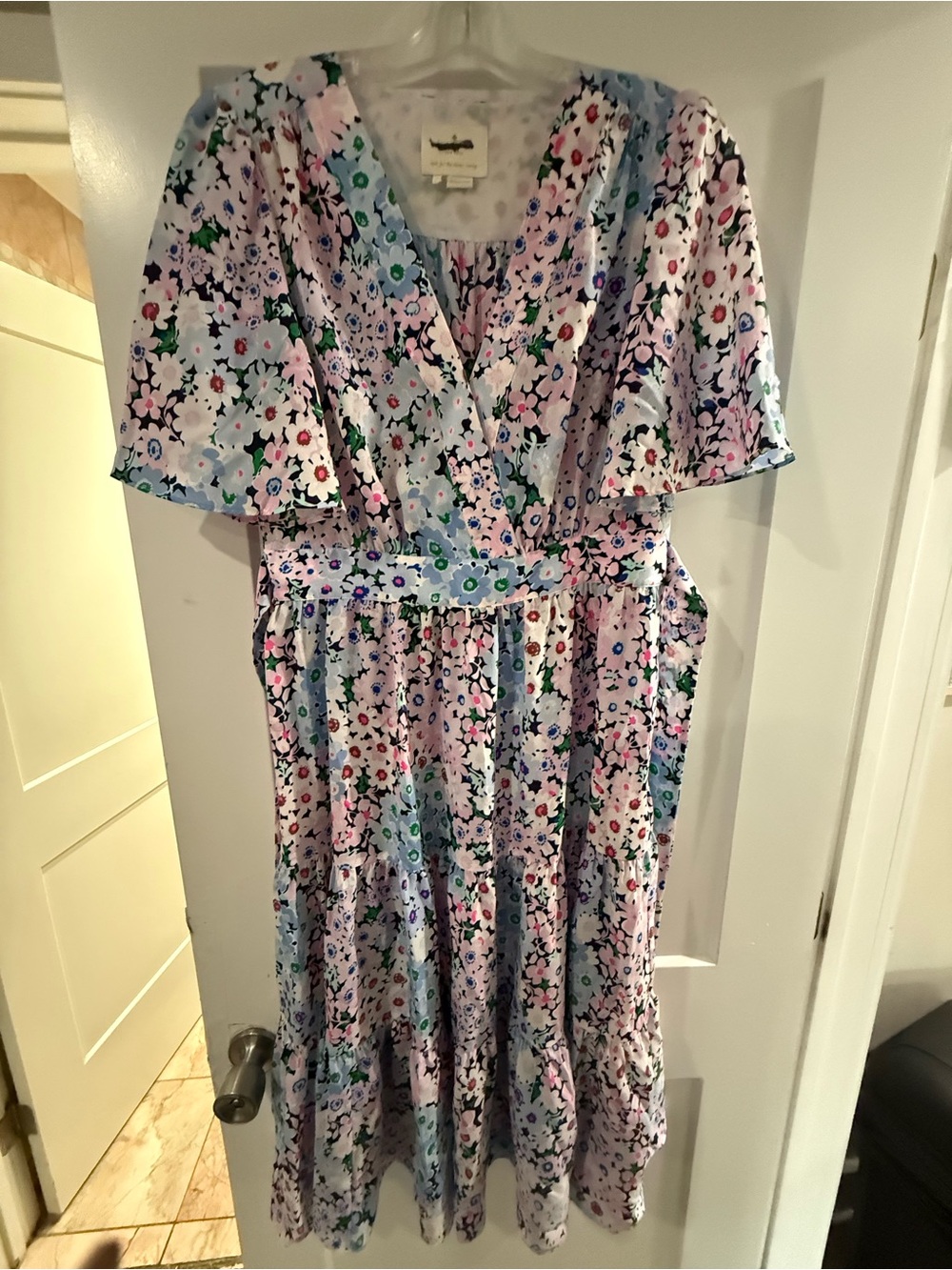 kate spade Pastel Floral Print Midi Dress in Lavender and Multicolor